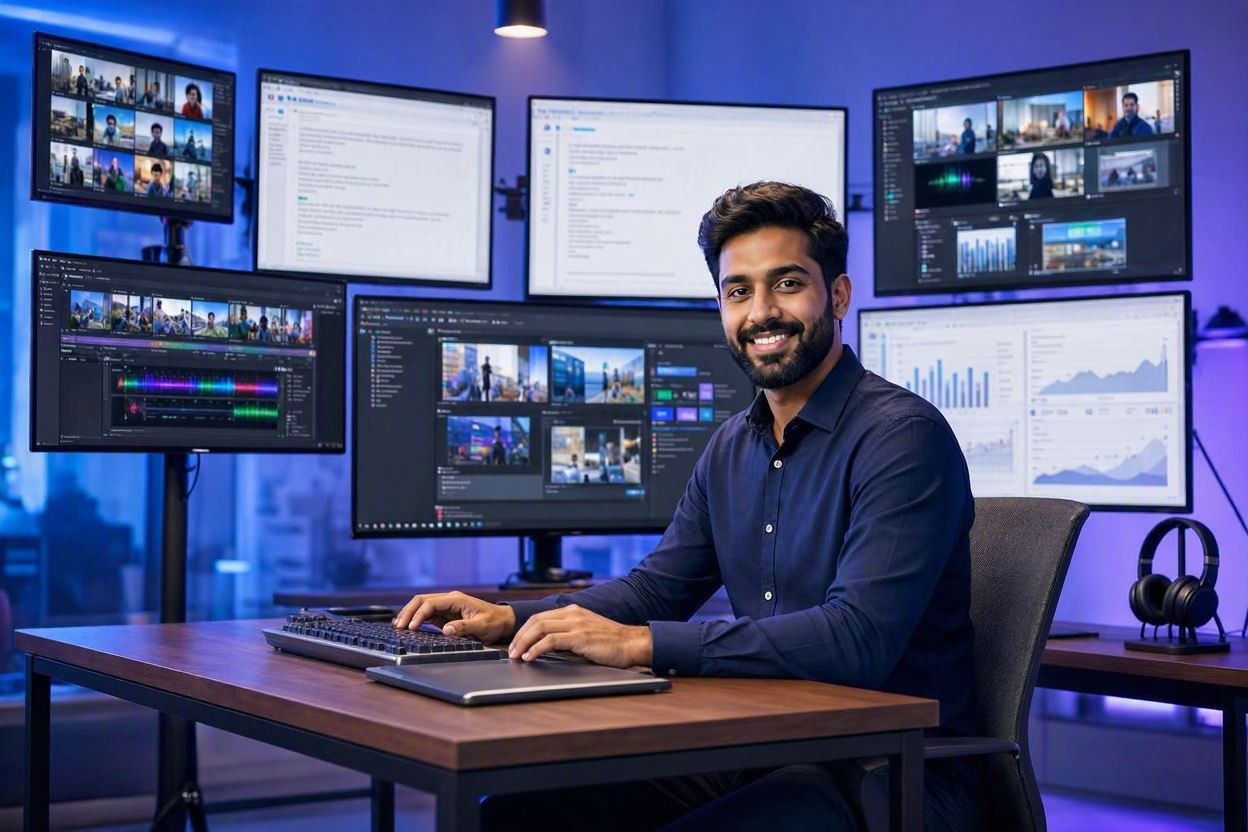Content creator using AI tools for video creation, blogging, social media publishing, and digital marketing.