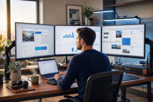 Affiliate marketer managing a WordPress website and online business using professional web hosting services and digital marketing tools.