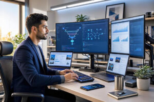 Affiliate marketing funnel showing traffic, lead magnets, email subscribers, affiliate offers, and commission-generating content assets.